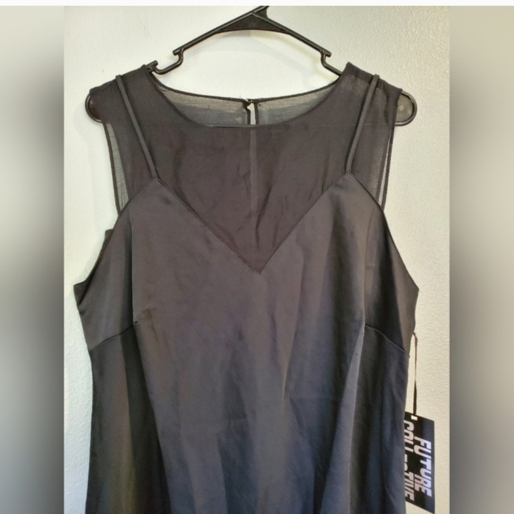 Future Collective Women's Sleeveless Mixed Media Ankle Slip Dress Black - Picture 8 of 9
